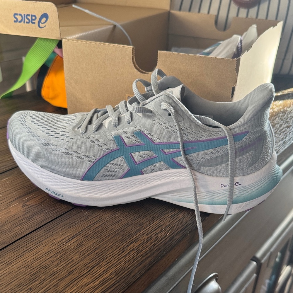 ASICS Women's Gray and Blue Athletic Shoes